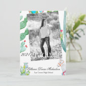 5x7 Senior aankondiging Boho Llama Bohemian Cacti (Staand voorkant)