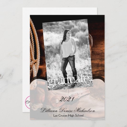 5x7 Senior Aankondiging Cowboy laarzen Schuur Hout (Voorkant / Achterkant)