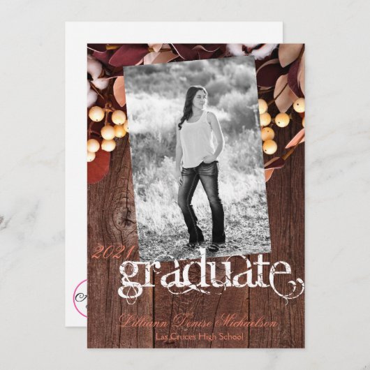 5x7 Senior Aankondiging Katoen Tak op Donker Hout (Voorkant / Achterkant)