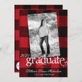 5x7 Senior Aankondiging Red Buffalo Plaid Beer BLA (Voorkant / Achterkant)
