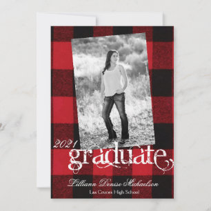 5x7 Senior Aankondiging Red Buffalo Plaid Beer BLA