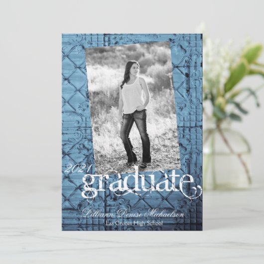 5x7 Senior aankondiging rustieke Tin Panel Plafond (Staand voorkant)