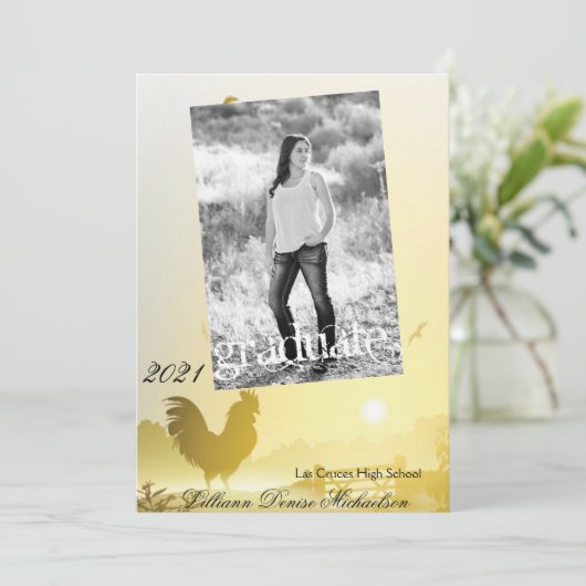 5x7 Senior Aankondiging Sunny Morning Boerderij La (Staand voorkant)