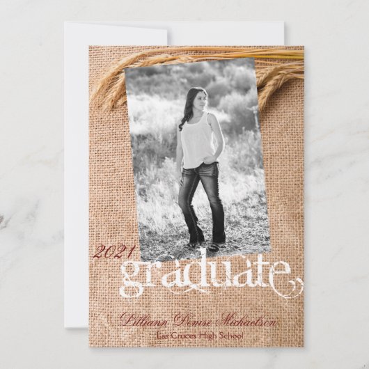 5x7 Senior Announounge Wheat on Burlap Sack Count Aankondiging (Voorkant)