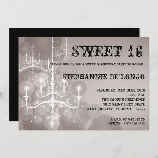 5x7 Silver Chandelier Sweet 16 Verjaardag Uitnodig Kaart (Voorkant / Achterkant)