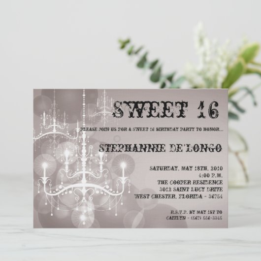 5x7 Silver Chandelier Sweet 16 Verjaardag Uitnodig Kaart (Staand voorkant)