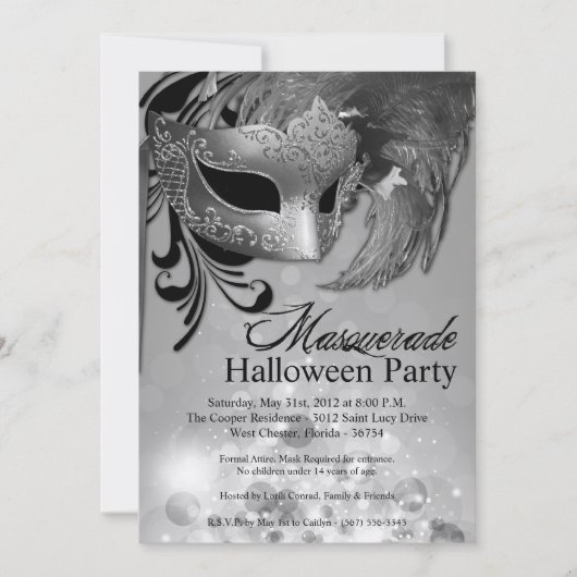 5x7 Silver Masquerade Halloween Invitation Kaart (Voorkant)