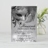 5x7 Silver Masquerade Halloween Invitation Kaart (Staand voorkant)