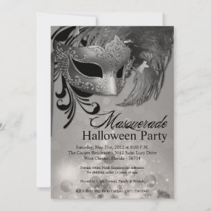 5x7 Silver Masquerade Halloween Invitation Kaart