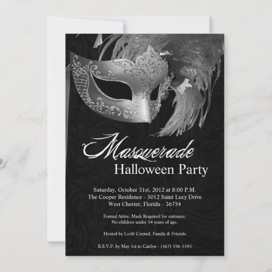 5x7 Silver Masquerade Halloween Invitation Kaart (Voorkant)