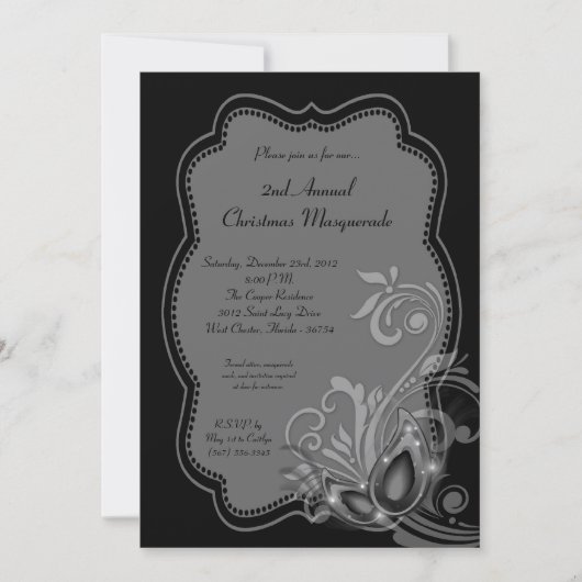 5x7 Silver Masquerade met kerstmis XMAS-uitnodigin Kaart (Voorkant)
