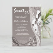 5x7 Silver Masquerade Sweet 16 Verjaardag Uitnodig Kaart (Staand voorkant)