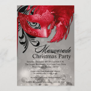 5x7 Silver Red Masquerade-kerstuitnodiging Kaart