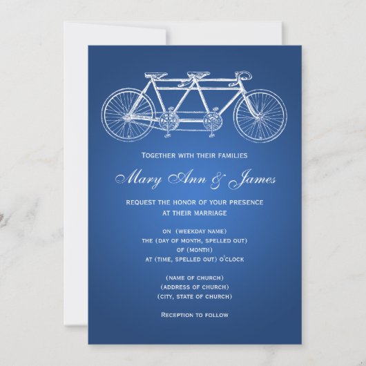 5x7 Simple Wedding Tandem Bike Blue Kaart (Voorkant)