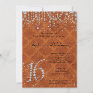 5x7 Sinaasappel Diamond Sweet 16 Verjaardag Uitnod Kaart