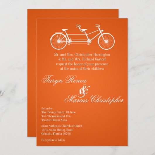 5x7 Sinaasappel Dubbele Fiets Uitnodiging (Voorkant / Achterkant)