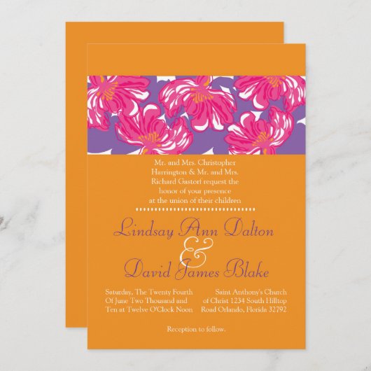 5x7 Sinaasappel voor uitnodiging voor bruiloft met (Voorkant / Achterkant)