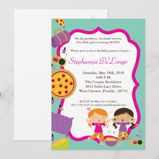 5x7 Slumber MakeUp Dance Birthday Party Uitnodigin Kaart (Voorkant / Achterkant)