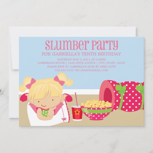 5x7 Slumber Party Birthday Invite Kaart (Voorkant)