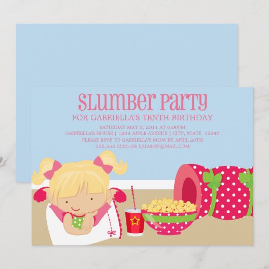 5x7 Slumber Party Birthday Invite Kaart (Voorkant / Achterkant)