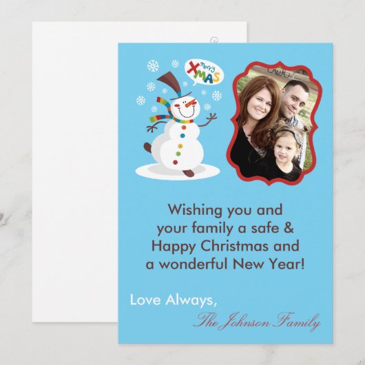 5x7 Sneeuwpop Sneeuwvlok Kerst XMAS Kaart (Voorkant / Achterkant)