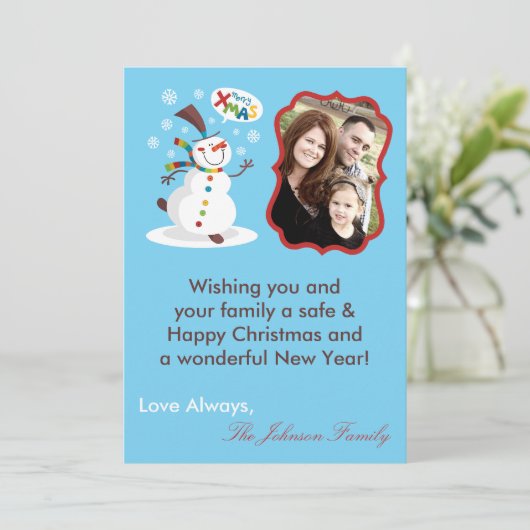 5x7 Sneeuwpop Sneeuwvlok Kerst XMAS Kaart (Staand voorkant)