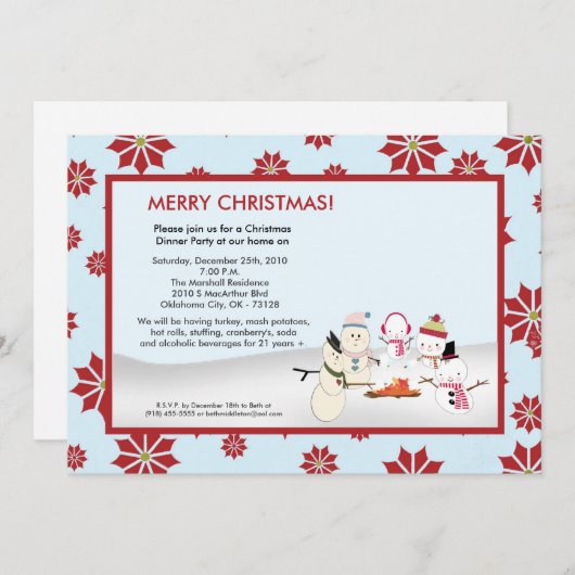 5x7 Snowman Familie Sneeuwkerstfeest Uitnodiging (Voorkant / Achterkant)