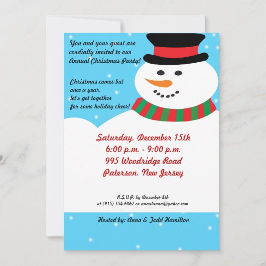 5x7 Snowy Snowman Uitnodiging (Voorkant)