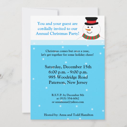 5x7 Snowy Snowman Uitnodiging (Voorkant)