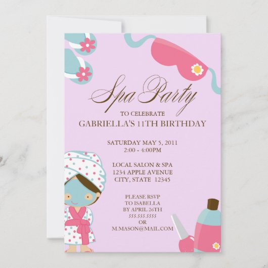 5x7 Spa Party Birthday Party Invitation Kaart (Voorkant)