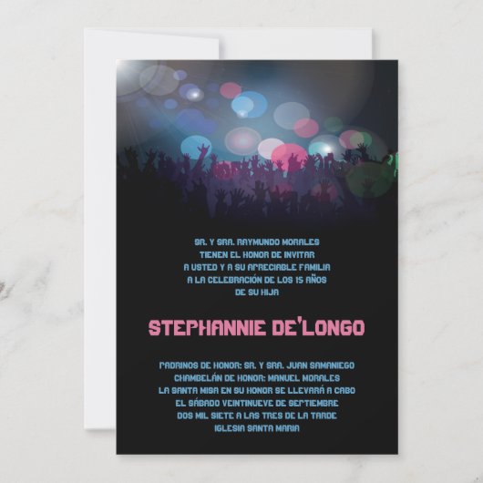 5x7 Spaanse Band Quinceanera Birthday Uitnodiging (Voorkant)
