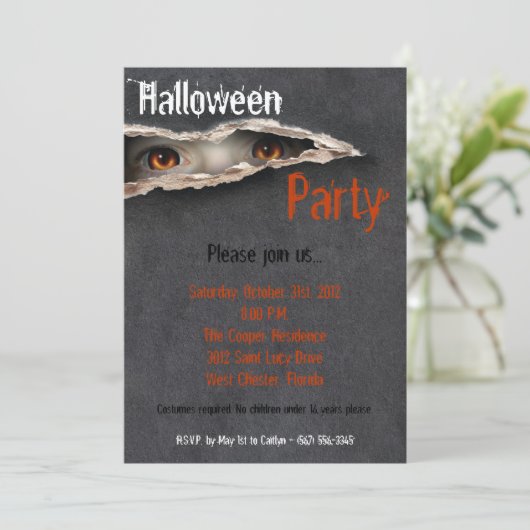 5x7 Spooky Eyes Stare Halloween Costume Invitation Kaart (Staand voorkant)