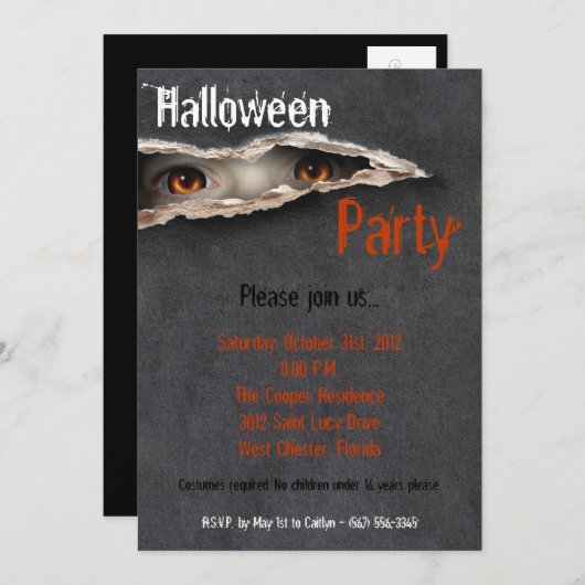 5x7 Spooky Eyes Stare Halloween Costume Invitation Kaart (Voorkant / Achterkant)