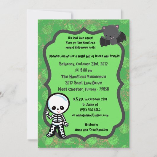 5x7 Spooky Kinder Green Halloween Party Invitation Kaart (Voorkant)