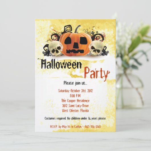 5x7 Spooky Pumpkin Halloween Costume Invitation Kaart (Staand voorkant)