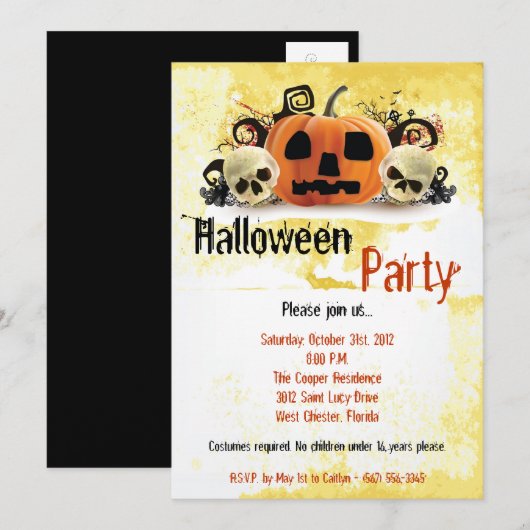 5x7 Spooky Pumpkin Halloween Costume Invitation Kaart (Voorkant / Achterkant)