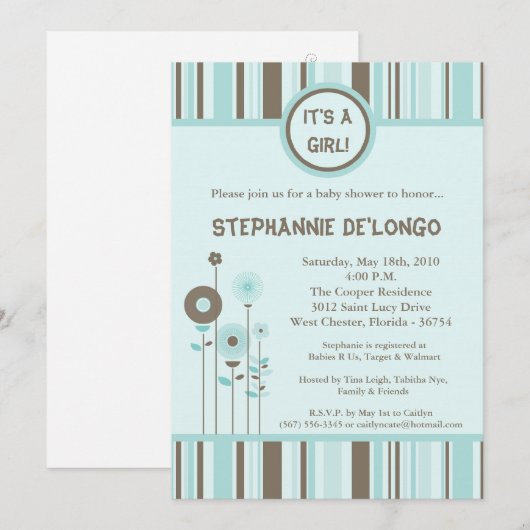 5x7 Spring Blue Flowers Baby shower Uitnodiging (Voorkant / Achterkant)