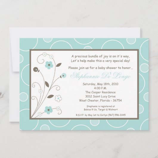 5x7 Spring Blue Flowers Baby shower Uitnodiging (Voorkant)