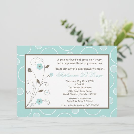 5x7 Spring Blue Flowers Baby shower Uitnodiging (Staand voorkant)