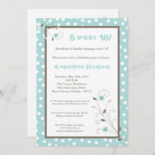 5x7 Spring BlueFlower Sweet 16 Verjaardag Uitnodig Kaart (Voorkant / Achterkant)