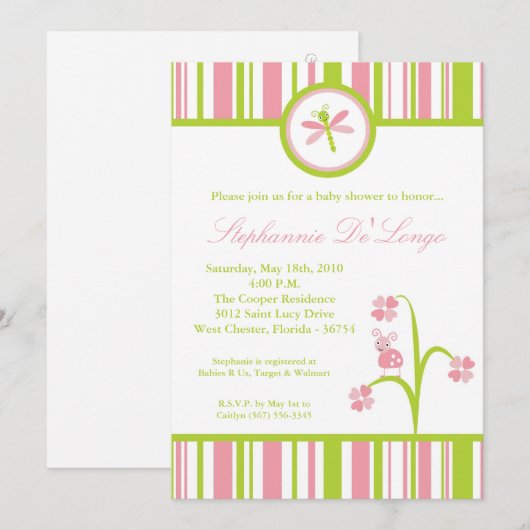 5x7 Spring Bugs Insect Baby shower Invitation Kaart (Voorkant / Achterkant)