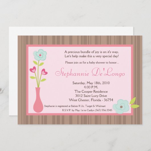 5x7 Spring Flower Vase Baby shower Uitnodiging (Voorkant / Achterkant)