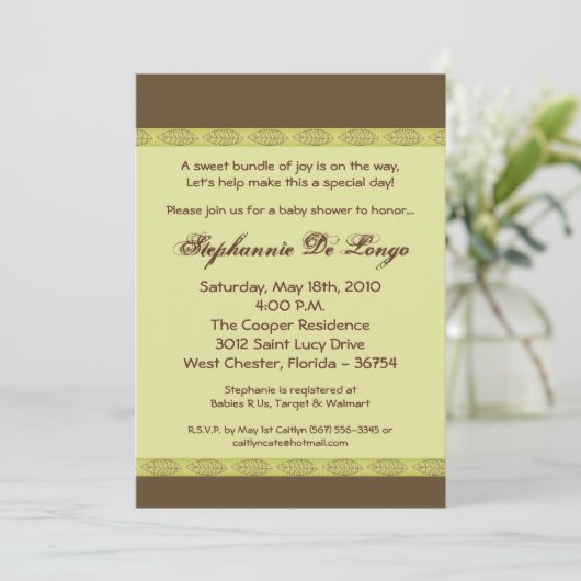 5x7 Spring Green Leaf Zen Baby shower Invitation Kaart (Staand voorkant)