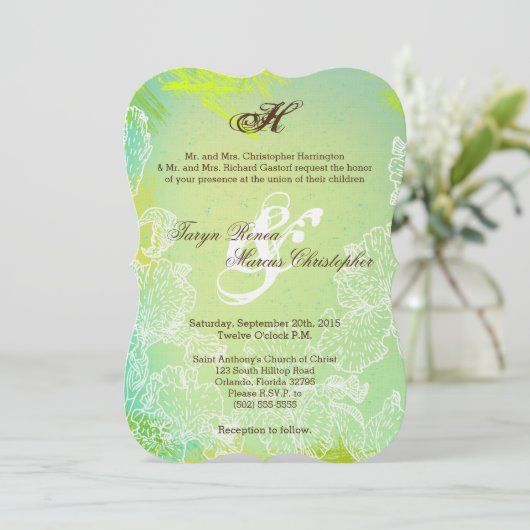 5x7 Spring Hibiscus Flower Weduwen Uitnodiging (Staand voorkant)