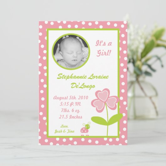 5x7 Spring Insect LadyBug FOTO Geboorteaankondigin Aankondiging (Staand voorkant)