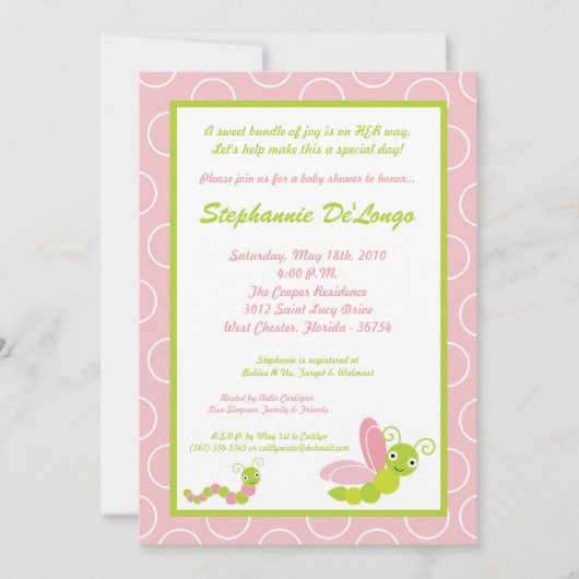 5x7 Spring Insects Bug Worm Baby shower Invitation Kaart (Voorkant)