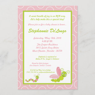 5x7 Spring Insects Bug Worm Baby shower Invitation Kaart