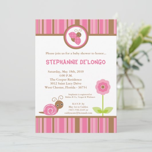5x7 Spring Lady Bug Snail-Baby shower Uitnodiging (Staand voorkant)