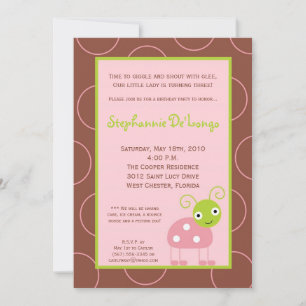 5x7 Spring Pink Lady Bug Verjaardag Uitnodiging