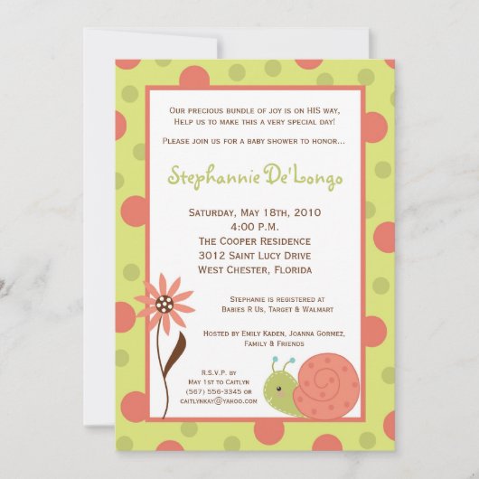 5x7 Spring Slak Bug Flower Baby shower Invitation Kaart (Voorkant)